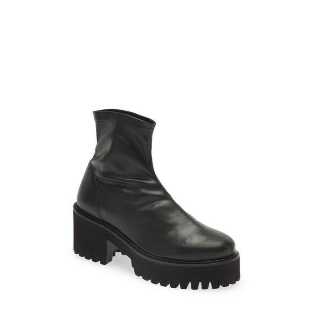 Frame Women's Le Croyden Leather Lug Sole Platform Ankle Bootie Black Size 42